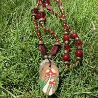 Amanita Mushroom Beaded Necklace - Thumbnail 3