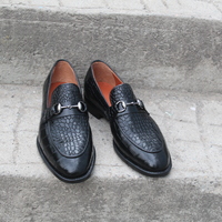 Crafted Leather Classic Black Crocodile/Alligator Horsebit Loafers Dress Shoes - Thumbnail 3