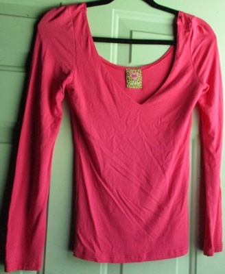 Ma＊rs Hot Pink Long Sleeve V-neck Blouse