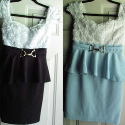 Dazzy store white rose lace peplum dresses(colors varies)