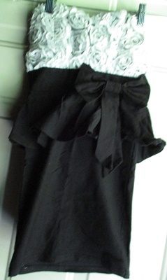 Night Envy White Rose Black Peplum Tube Dress