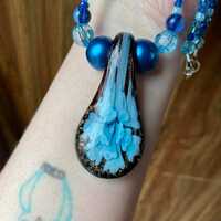 Blue Glass Flower Beaded Necklace - Thumbnail 1