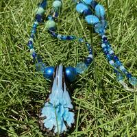 Blue Glass Flower Beaded Necklace - Thumbnail 3