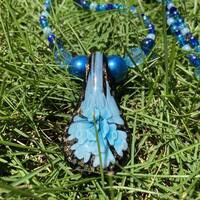 Blue Glass Flower Beaded Necklace - Thumbnail 4