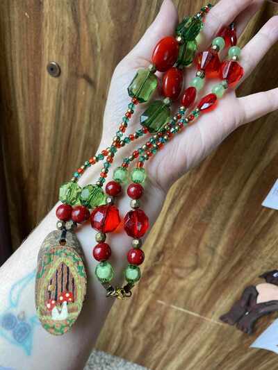 Amanita Mushroom Faery Door Beaded Necklace
