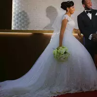 African Vintage Lace Appliques Ball Gown Wedding Dresses Short Sleeves Cheap Wedding Gowns PLus Size Bride Dresses vestido de novi - Thumbnail 1