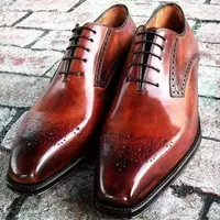 New Handmade Men's Brown Leather Oxford Chiseled Toe Lace Up Dress Formal Shoes - Thumbnail 4
