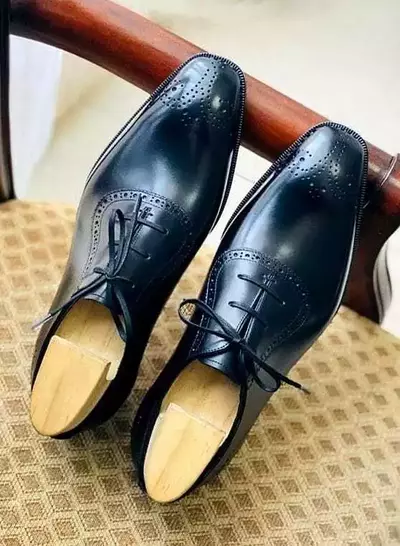 New Handmade Men's Navy Blue Cowhide Brogue Leather Lace Up Oxford Dress Shoes