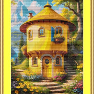 Yellow house cross stitch pattern