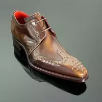 Handmade Men's Brown Brogue Leather Lace up Chisel Toe Derby Formal Dress Shoes - Thumbnail 1