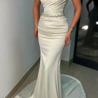 Mermaid One-Shoulder Sleeveless Long Prom Dresses With Beading - Thumbnail 1