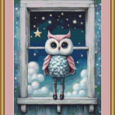 Window owl cross stitch pattern