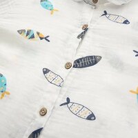 Cartoon fish print shirt double cotton Blouses - Thumbnail 1
