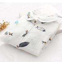 Cartoon fish print shirt double cotton Blouses - Thumbnail 3