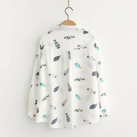 Cartoon fish print shirt double cotton Blouses - Thumbnail 4