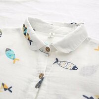 Cartoon fish print shirt double cotton Blouses - Thumbnail 5