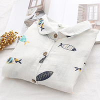 Cartoon fish print shirt double cotton Blouses - Thumbnail 6
