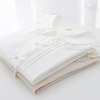 Sweet wood ear edge baby collar accordion pleated solid color long sleeve Blouses - Thumbnail 4