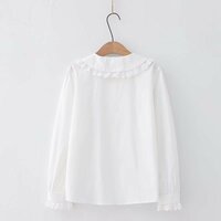 Sweet wood ear edge baby collar accordion pleated solid color long sleeve Blouses - Thumbnail 2