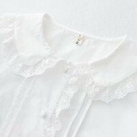 Sweet wood ear edge baby collar accordion pleated solid color long sleeve Blouses - Thumbnail 5