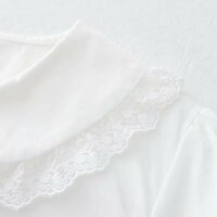 Sweet wood ear edge baby collar accordion pleated solid color long sleeve Blouses - Thumbnail 6