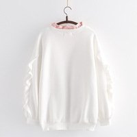 Fungus lace long-sleeved embroidered pink round-neck sweatshirt - Thumbnail 3