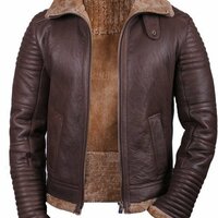 HANDMADE MEN'S FLEECE BROWN LEATHER JACKET, MEN SHERLING LEATHER JACKETS - Thumbnail 1