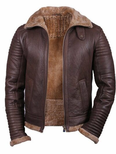 HANDMADE MEN'S FLEECE BROWN LEATHER JACKET, MEN SHERLING LEATHER JACKETS