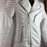 MENS GENUINE LAMBSKIN LEATHER BIKER JACKET MOTORCYCLE STYLE WHITE COLOR JACKET - Thumbnail 1