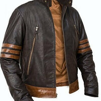 Custom Handmade X-Men Wolverine leather jacket, X-men brown leather jacket - Thumbnail 1