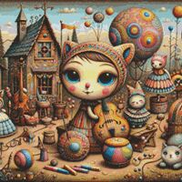 Whimsical Village Band Cross Stitch Pattern - Thumbnail 1