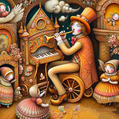 Whimsical musician cross stitch pattern