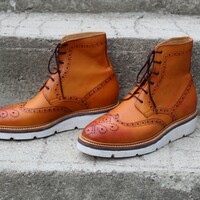 Crafted Leather Bespoke Dress Shoes Brown Leather Classic Ankle High Wingtip Boot - Thumbnail 2