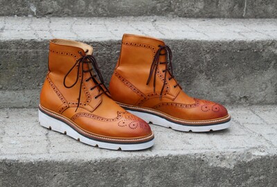 Crafted Leather Bespoke Dress Shoes Brown Leather Classic Ankle High Wingtip Boot