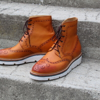 Crafted Leather Bespoke Dress Shoes Brown Leather Classic Ankle High Wingtip Boot - Thumbnail 3