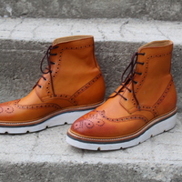 Crafted Leather Bespoke Dress Shoes Brown Leather Classic Ankle High Wingtip Boot - Thumbnail 4