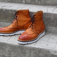 Crafted Leather Bespoke Dress Shoes Brown Leather Classic Ankle High Wingtip Boot - Thumbnail 5