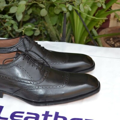 Crafted leather black calf leather classic oxford lace up dress shoes - Thumbnail 5