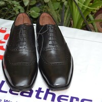 Crafted Leather Black Calf Leather Classic Oxford Lace up Dress Shoes - Thumbnail 1