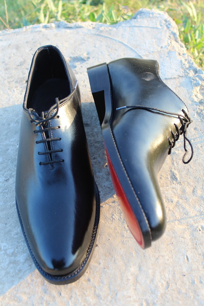 Crafted Leather Black Calf Leather Oxford Lace up Dress Shoes For Men 