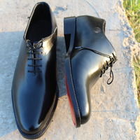 Crafted Leather Black Calf Leather Oxford Lace up Dress Shoes For Men  - Thumbnail 1
