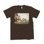 Reprint of Vintage Painting of a Rooster and Hens on a soft cotton t-shirt-1