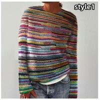  3D printed women's sweater pattern pullover sweater casual loose long-sleeved knitted top - Thumbnail 1