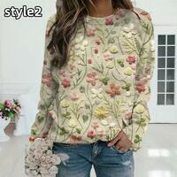  3D printed women's sweater pattern pullover sweater casual loose long-sleeved knitted top - Thumbnail 2