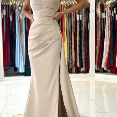 Simple mermaid long sweetheart prom dresses with slit