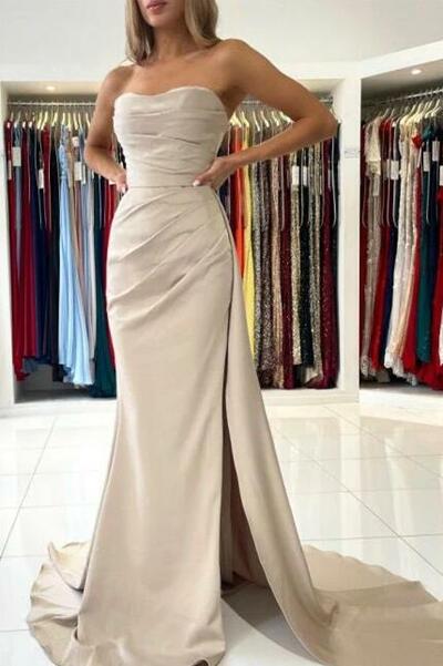 Simple Mermaid Long Sweetheart Prom Dresses With Slit