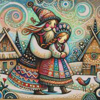 Whimsical Couple Cross Stitch Pattern - Thumbnail 1