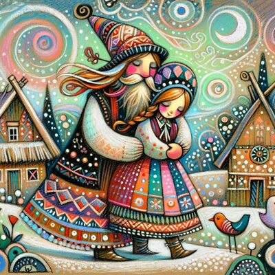 Whimsical couple cross stitch pattern