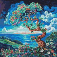 Vibrant Tree Cross Stitch Pattern - Thumbnail 1