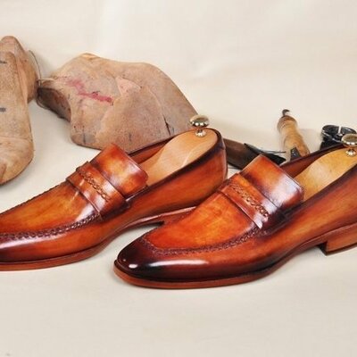 New handmade leather luxury handstitched tan mens loafers shoe